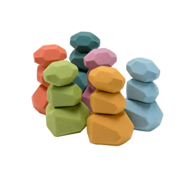 Rainbow Stones Building Blocks Colorful Wood Toy