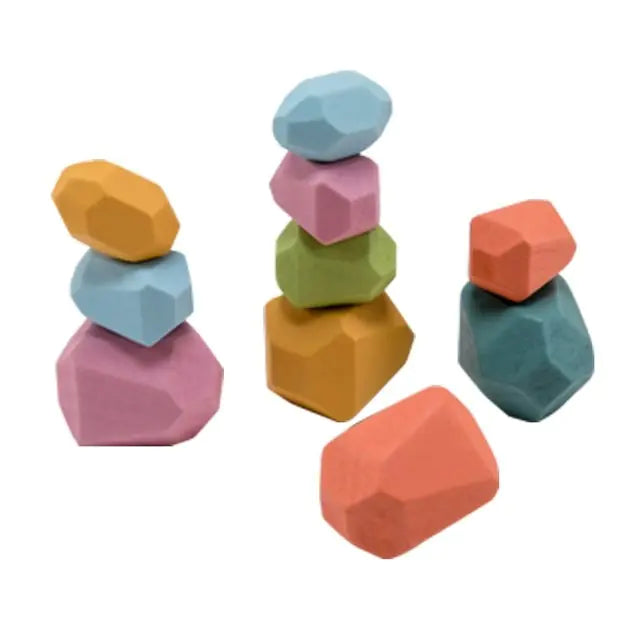 Rainbow Stones Building Blocks Colorful Wood Toy