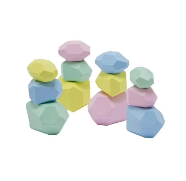 Rainbow Stones Building Blocks Colorful Wood Toy